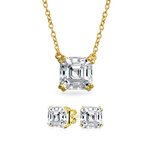 Conjunto de joyería nupcial clásica con circonia Asscher y plata de ley .925