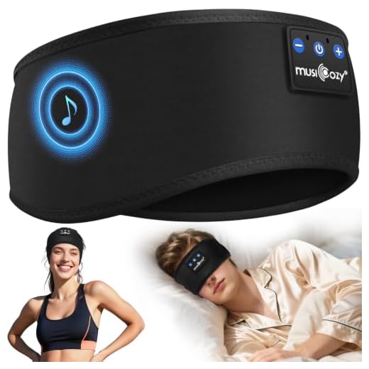 MUSICOZY Schlafkopfhörer Bluetooth, Schlaf Kopfhörer Seitenschläfer Kabellos Sport Kopfhörer Stirnband 16+STD für Yoga/Training/Reisen/Schlaflosigkeit,Tech Gadgets für Männer/Frauen