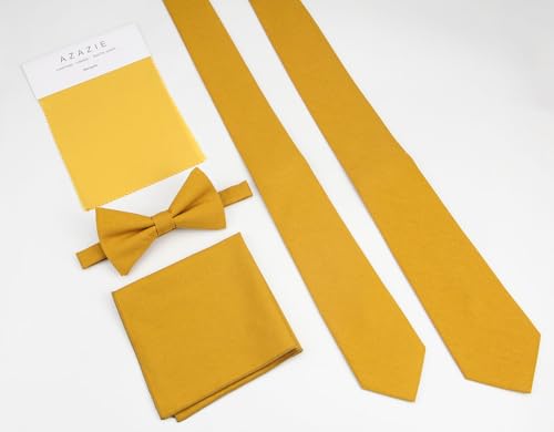 Image of Mens Linen Tie Set - Solid Necktie with Pocket Square