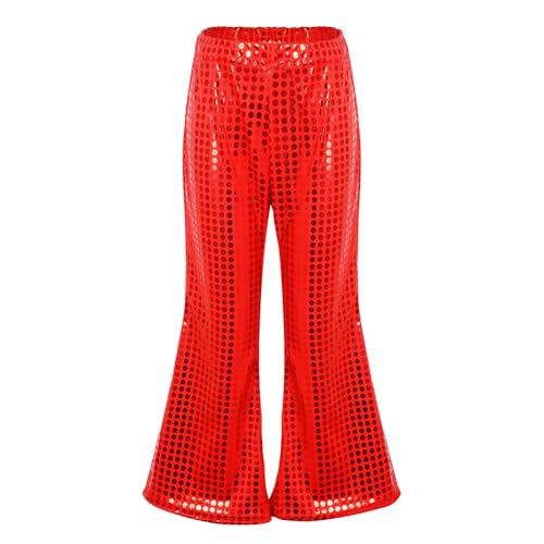 Disfraz de lentejuelas para niños pequeños y niñas, informal, disfraz de carnaval, manga corta, pantalones de Toursers, rojo, 14-16 años