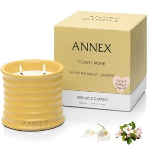 Scented Luxury Candles in Handmade Ceramic Jars, Soy Wax, Mothers Day Gift, Flower Bomb – Lily of The Valley & Jasmine, Large Candle, Non Toxic, 2 Wicks, Reusable Jar, Natural Aromatherapy