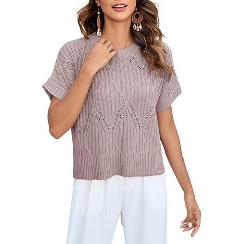 Qiaomai Womens Casual Sweater Vest Round Neck Cap Sleeve Knit Pullover Tank Tops (Khaki-L) Cover