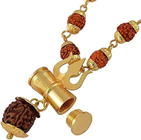 Diwali Dhanteras Panch Mukhi Rudraksha Shiva Trishul Damru Locket 5 Mukhi Rudraksha Kanthi Mala from Nepal