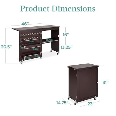 Best Choice Products Folding Sewing Table Multipurpose Craft Station & Side Desk with Compact Design, Wheels, Shelves, Storage Trays, Pegs, Magnetic Doors, Metal Doorknobs - Espresso