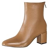 Damen-Stiefeletten, elastisch, klobiger Blockabsatz, Chelsea, kurze Stiefeletten mit Reißverschluss, klassisch, bequem, spitzer Zehenbereich, einfarbig, schlankmachend, PU-Leder, Stiefel, braun, 40.5