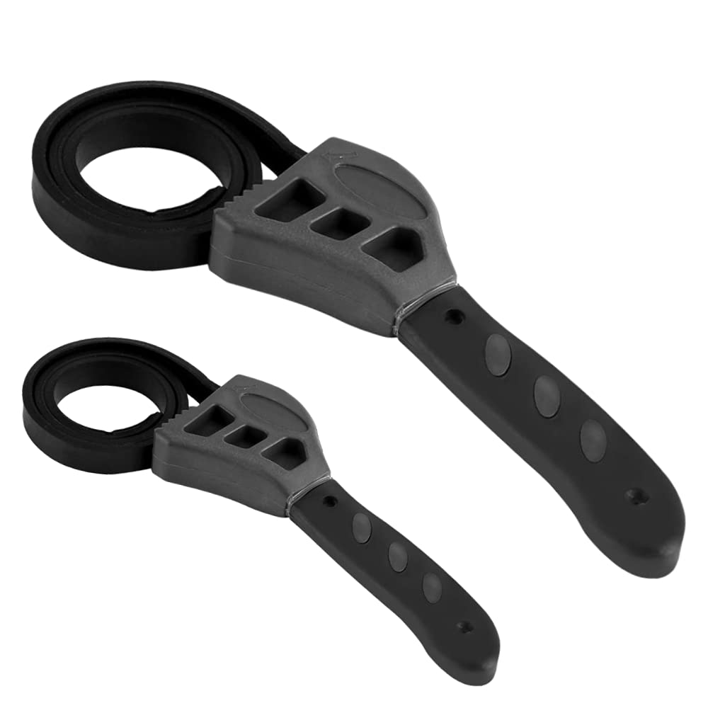 2 Piece Universal Rubber Strap Wrench Set, Oil Filter Adjustable Wrench Tool Use as Jar Opener, Pipe Wrench, Rubber Strap Wrenches Used by Mechanics,