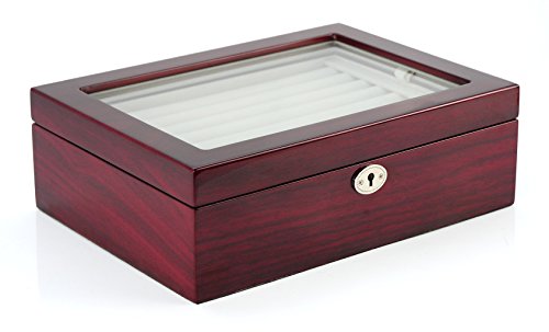 Large Cufflinks Box Storage Case For Men | Mahogany Double Layer Cufflinks Holder Lapel Pins Rings | Double Decker Jewelry Cufflink Display Organizer With Glossy Piano Finish #TOP1