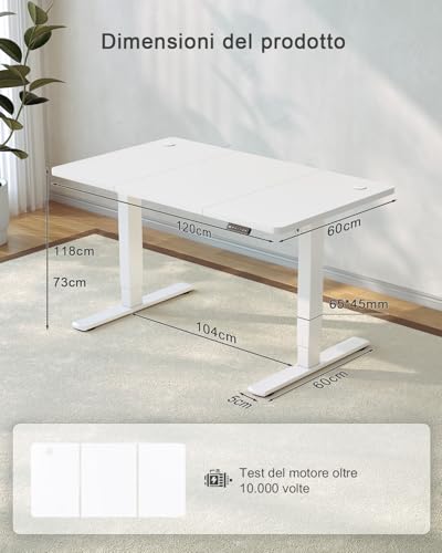 JUMMICO Scrivania Regolabile In Altezza Elettrica,120 x 60 cm,Pannello 6 Tasti Con 4 Memorie Di Altezza E Porta USB,Scrivania Da Computer Bianca,Avviso Di Pausa Per Sedentarietà - 3