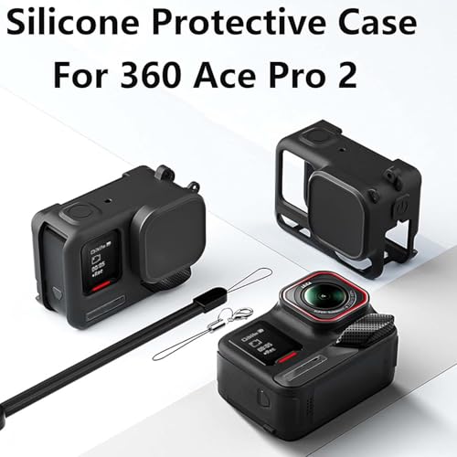 Image of M.G.R.J Silicone Protective Case Cover for Insta360 Ace Pro 2 Action Camera, Camera Lens Cover Cap with Hand Strap (Black)