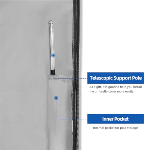 Zenicham Patio Umbrella Parasol Cover with Air Vent,600D Waterproof Cantilever Umbrella Covers,Anti-UV Umbrella Covers with Telescopic Support Pole (3-Grey, Cantilever 9'-13') by zenicham - Image 6