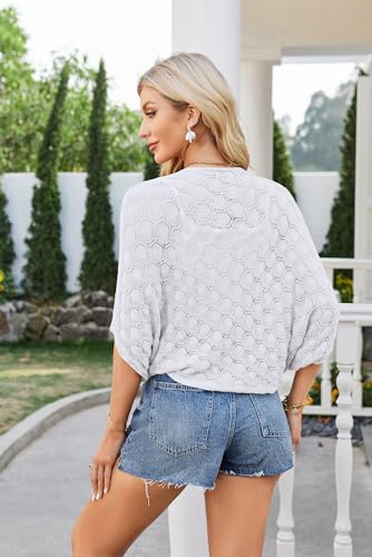Image of GRACE KARIN Summer Cropped Cardigan for Women 2026 Batwing Sleeve Crochet Bolero Shrug Sweaters Lightweight Beach Boho Kimono