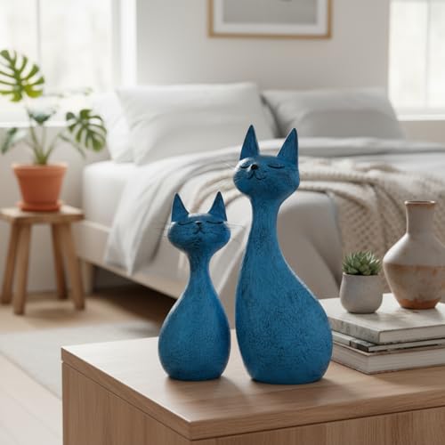Estatuas decorativas gato azul navy juego de dos miniatura 7