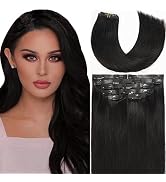 LacerHair Seamless Hair Extensions Clip in Human Hair #1 Off Black Ultra Thin Double Weft PU Invi...