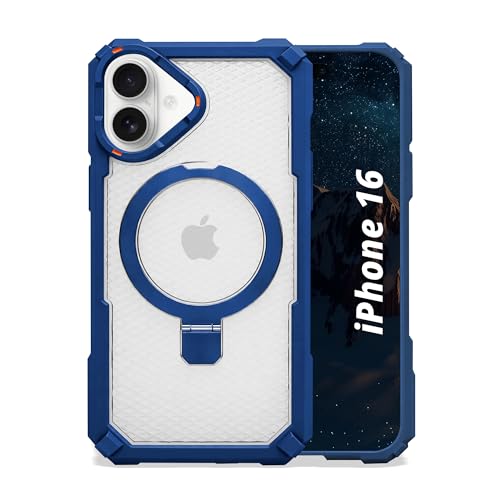Image of AIBEX Transparent Back Cover Compatible for iPhone 16| Mag-Saf Magnetic Ring Kickstand | Shockproof Dual Layer Military Grade Drop Protection Armor Case| Wireless Charging Support - Blue