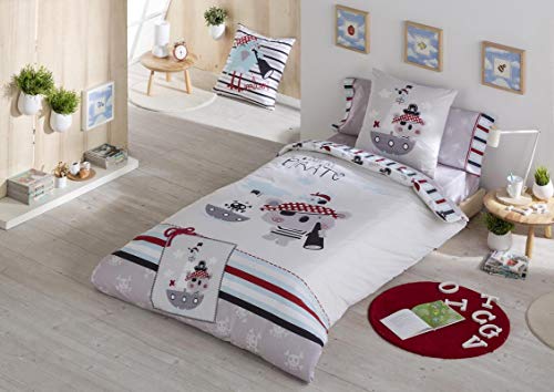 El Tintorer Juego de Funda nórdica Pirate 3 Piezas (Funda nórdica + Bajera Ajustable + Funda de Almohada) (Cama 105 cm.)