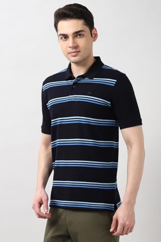 Image of Peter England Men's Cotton Breton Stripe Polo T-Shirt | Casual Wear | Modern Design