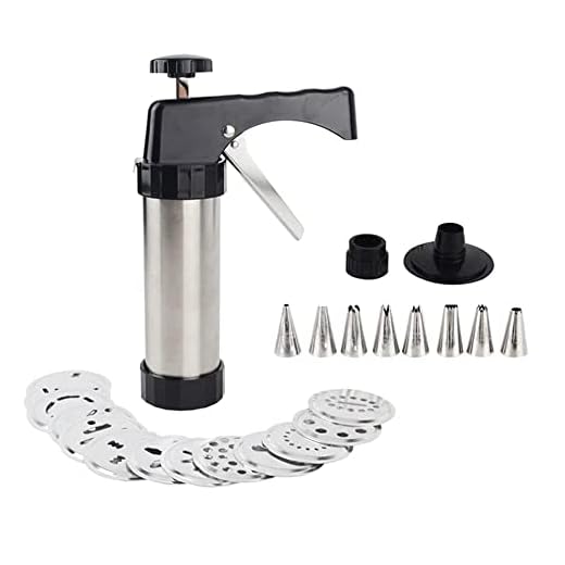 Cookie Press Cookie Press Gun Kit Stainless Steel Cookie Press Gun 13 Cookie Mold Discs 8 Piping Nozzles Cookie Press Christmas Party Fest Decoration DIY Biscuits Cake Decorating Icing Tool