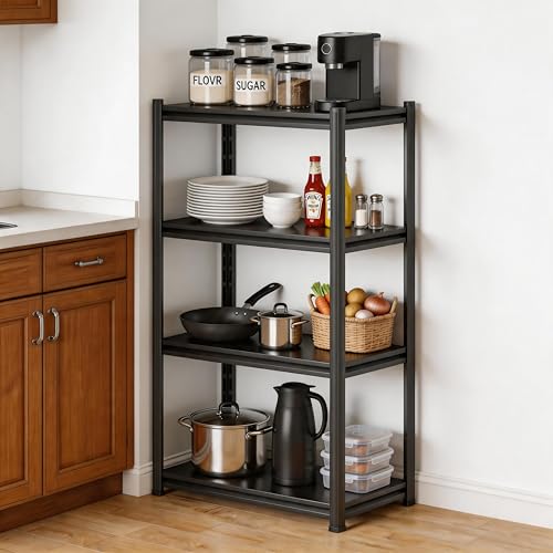 Image of 4 Tier Kitchen Storage Shelf, Kitchen Organizers Space Saving All Steel Freestanding Rack, Heavy Duty Metal Shelving Unit, Adjustable Open Shelf for Pantry Organizers and Storage 13.8 inchWx11.8 inchDx44.1 inchH