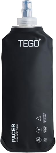 TEGO Pacer Soft Flask – Foldable 250mL/500mL TPU Bottle for Running, Camping, and Outdoor Sports (Black, 500 ml)