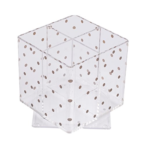 Acrylic Pencil Holder â€“ Gold Polka Dot 4 Compartment Rotating Pen Cup â€“ Stationery and Office Supplies Organizer and Sorter by Designstyles