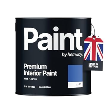 Hemway - Premium Interior Paint - Electric Blue 2.5 L | Indoor Matt Finish, Acrylic & Water-Based Emulsion | Quick Dry & High Coverage for the Kitchen, Bathroom & Bedroom