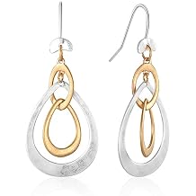 Antique Gold Hammered Disc Drop Earrings Boho Earrings with Two Tone Jewelry Gift