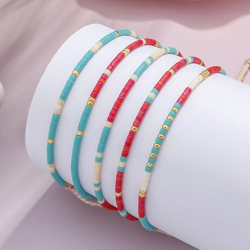 Image of KELITCH Boho Women Crystal Shell Beaded Friendship Bracelets Handmade Strand Bracelet Bangles Jewelry
