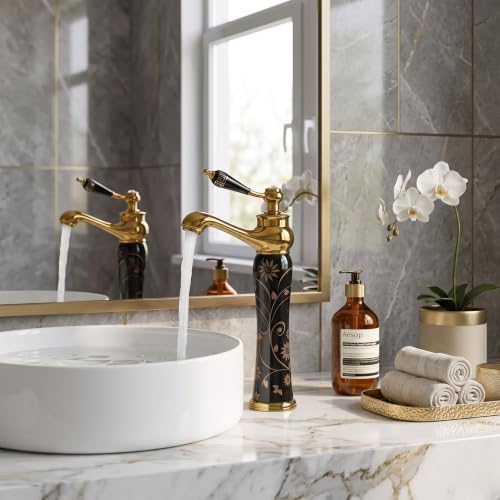 Image of Backline Basin Mixer Tap | Bathroom Basin Faucet | 12 inch Long Pillar tap for Basin | Pillar tap for Basin | Hot & Cold Basin Taps for Bathroom & Livingrooms (Black Gold)