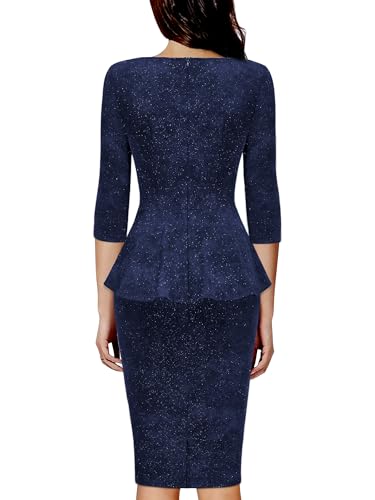 Miusol Women's Vintage Square Neck Ruffle Style 3/4 Sleeve Glitter Business Pencil Dress2