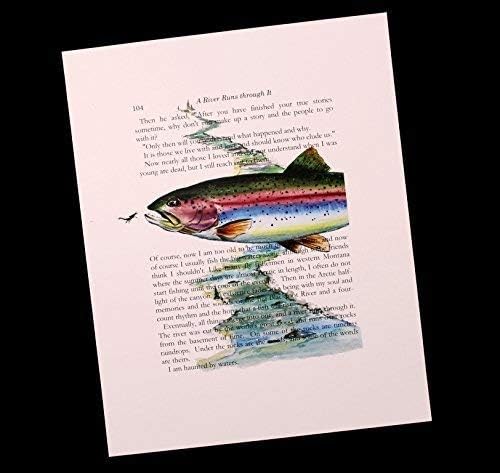 A River Runs through It Last Page, Norman Maclean 8"X10" Rainbow Trout Watercolor Art Print English Literature Student or teacher gift by Barry Singer