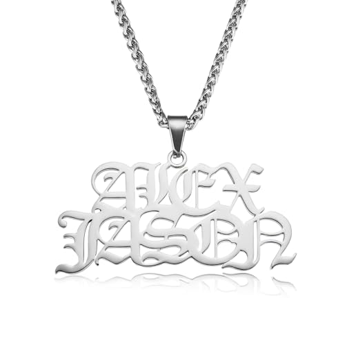 MeMeDIY Personalized Name Necklace for Men Women Custom Letter Number Single Row/Double Row Name Plate Pendant Necklace with Rope/Spiga/Cuban Link Chain, 16 to 24 Inches Hip Hop Jewelry Gift