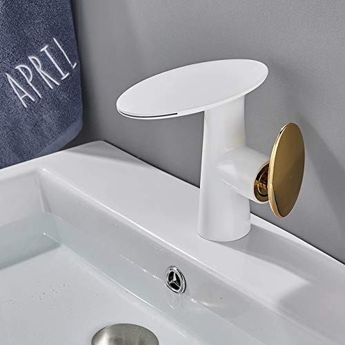 Robinet de lavabo cascade avec mitigeur eau chaude et froide en laiton doré poli