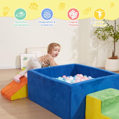 Image of Foam Climbing Toys for Toddlers with Large Ball Pit | Climbing Blocks, Soft Play Climb and Crawl Activity Playset, Toddler Play Crawling Climbing Sliding Indoor(Excluding Balls)