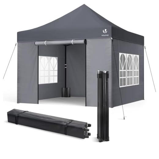 VOUNOT Carpa Plegable Gazebo 3x3m con 4 Paredes, Cenador Impermeable Pabellón de Jardín para Camping, Fiestas, Exterior, Color Gris