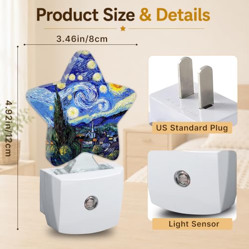 Image of Abstract Oil Painting Star Night Light Plug in, Soft Glow Night Light for Kids Bedroom Nursery, Gentle Warm Light for Sleep, Compact Lamp for Hallway Bathroom
