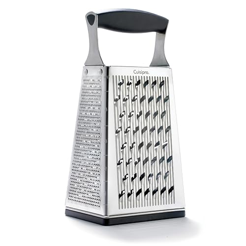 Comparison: Best Box Cheese Grater 5 Cuisipro Stainless Steel Cheese Grater with Handle, 4 Sided Box Grater for Kitchen, Ginger Grater Dishwasher Safe, Fruit and Vegetables Slicer, Cheese Shredder for Potato, Chocolate, Parmesan, Ginger