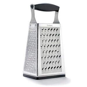 Cuisipro Stainless Steel Cheese Grater with Handle, 4 Sided Box Grater for Kitchen, Ginger Grater Dishwasher Safe, Fruit and Vegetables Slicer, Cheese Shredder for Potato, Chocolate, Parmesan, Ginger