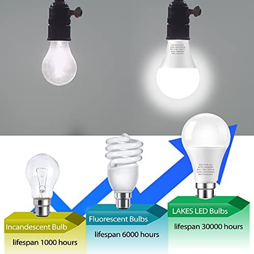 LAKES A60 B22 Bayonet Cap LED Bulb, 13W100W Equivalent  Frosted Globe Golf Ball Bulbs, Daylight White 6000K BC Bulb, 6-Pack