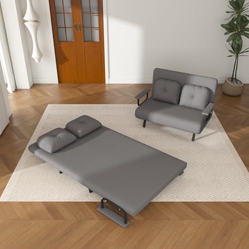 Image of Montary 5-in-1 Folding Sofa Bed for Two 71.6 inch Wide Convertible Chair with 5-Position Adjustable Backrest Pillow, Space-Saving Sleeper for Living Room Bedroom Office,Gray