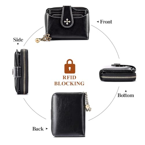 Real Leather Wallet Vintage Goth Bifold with Zipper Coin Pocket Black (Black)3