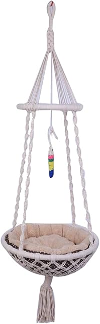 laddawan Macramé Hanging Cat Hammock - Cat Bed Indoor Cat Swing Nest Cat Lover Gifts