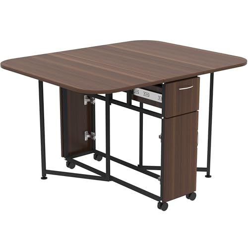 Image of InnoFur Forito Folding 4,2 Seater Dinning Multipurpose Table| Dining Room Set Wooden with Steel Frame for Home and Kitchen, Size-Regular (4 Seater), Brown