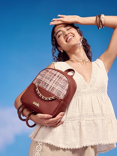 Image of ZOUK Mayra Mini Daypack | Stylish Vegan Leather Backpack for Women with Water-Resistant Lining | Handcrafted Small Day Bag with Gold Zip & Adjustable Straps |