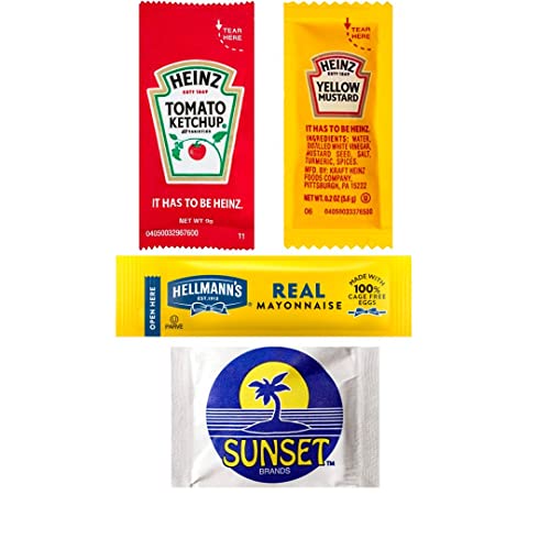 Hellman's And Heinz Condiment Variety Pack - 50 Single Serve Pouches Of Each: Heinz Ketchup, Heinz Yellow Mustard, Hellman's Mayo, Plus Fifty (50) Lemon Scented Finger Wipes - Individual Packets For Picnics, School Or Office Boxed Lunches, Bbq, Travel, Camping And Parties (200 Packets Total) #TOP4
