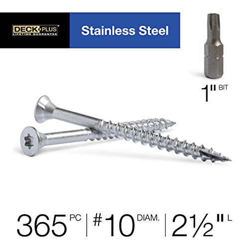 Image of Deck Plus 2-1 /2 Inch Epoxy Coated Exterior Wood and Fence Screws #10 x 2-1 /2 inch Torx /Star Drive Included Coarse Thread, Outdoor Rust Resistant Decking Screw, Silver, 5lb Box, 365 Pieces | 48465
