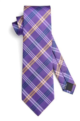 Image of HISDERN Mens Ties Plaid Tie and Pocket Square Set Classic Woven Formal Checkered Neckties & Handkerchief Wedding Party