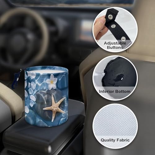 Image of Sea Beach Starfish Car Trash Bag Car Trash Can with Adjustable Buttons Collapsible Multipurpose Car Storage Bag Road Trip Essentials