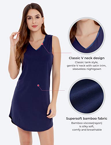 Lazycozy Bamboo Nightgown For Women Sleeveless V Neck Tank Nightshirt Comfy Sleepwear Casual Print Sleepdress, Aqua, Medium #TOP3