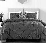 Casa Platino Grey Queen Comforter Set 4 Piece - Pinch Pleat Down Bedding Comforter Set for Queen Bed