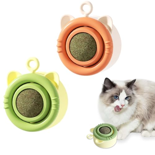 KYSUN 2 Piezas Juguetes de Hierba Gatera Bolas, Naturales Bola Hierba Gatera, Pelota para Lamer Catnip para Ball, Juguetes con Hierba Gatera, Catnip Ball Pared para Limpiar Los Dientes
